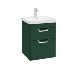Freya 500mm 2 Drawer Wall Hung Vanity Unit Matt Wreath Green Brushed Chrome Handle