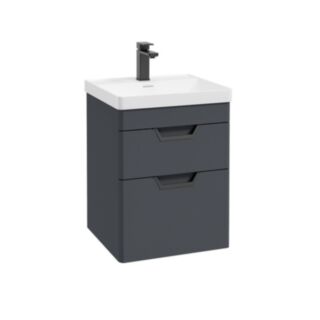 Freya 500mm 2 Drawer Wall Hung Vanity Unit Matt Night Sky Blue Matt Black Handle