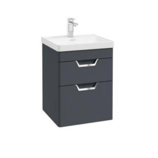 Freya 500mm 2 Drawer Wall Hung Vanity Unit Matt Night Sky Blue Brushed Chrome Handle