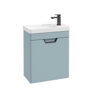 Freya 550mm 1 Door Wall Unit Morning Sky Blue Matt Black Handle