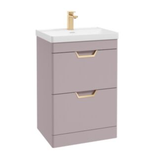 Freya 600mm 2 Drawer Floor Standing Unit Matt Cashmere Pink Brushed Gold Handle