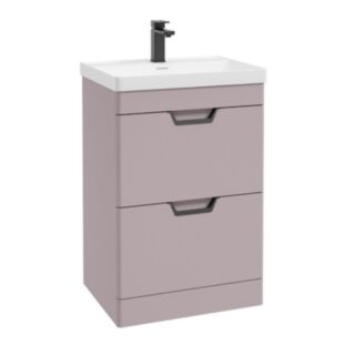 Freya 600mm 2 Drawer Floor Standing Unit Matt Cashmere Pink Matt Black Handle