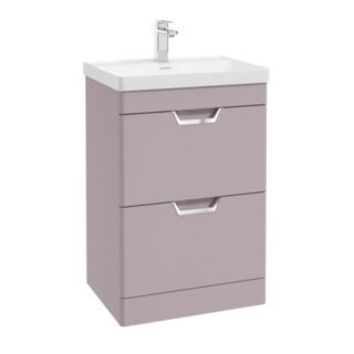 Freya 600mm 2 Drawer Floor Standing Unit Matt Cashmere Pink Brushed Chrome Handle