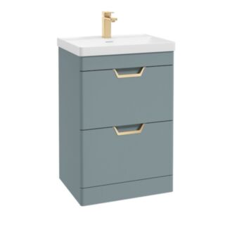 Freya 600mm 2 Drawer Floor Standing Unit Matt Coral Green Brushed Gold Handle