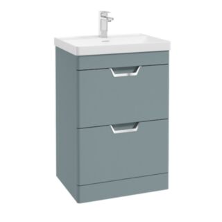 Freya 600mm 2 Drawer Floor Standing Unit Matt Coral Green Brushed Chrome Handle