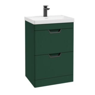 Freya 600mm 2 Drawer Floor Standing Unit Matt Wreath Green Matt Black Handle