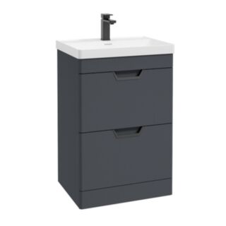 Freya 600mm 2 Drawer Floor Standing Unit Matt Night Sky Blue Matt Black Handle