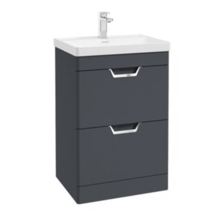 Freya 600mm 2 Drawer Floor Standing Unit Matt Night Sky Blue Brushed Chrome Handle