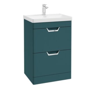 Freya 600mm 2 Drawer Floor Standing Unit Matt Ocean Blue Brushed Chrome Handle