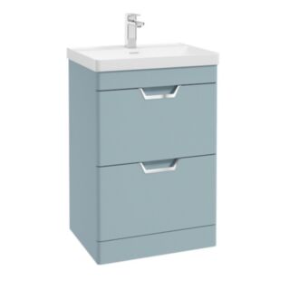 Freya 600mm 2 Drawer Floor Standing Unit Matt Morning Sky Blue Brushed Chrome Handle