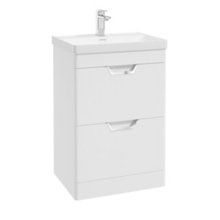Freya 600mm 2 Drawer Floor Standing Unit Matt White Brushed Chrome Handle