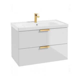 Stockholm 800mm Wall Hung Vanity Unit Gloss White-Gold