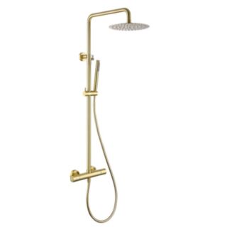 Permiertech Dual Outlet Round Thermostatic Shower Brushed Brass