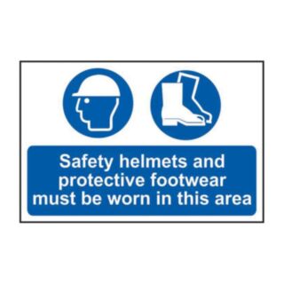Safety Helmets And Protective Footwear Must Be Worn In This Area - Pvc (600 X 400mm)
